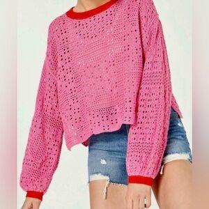 Free People Pink Crochet Women's Sweater
